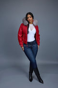 Women's Lucas Jacket With Premium Fox Fur Hood [Red/Silver]