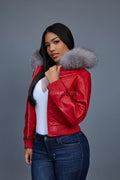 Women's Lucas Jacket With Premium Fox Fur Hood [Red/Silver]