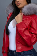 Women's Lucas Jacket With Premium Fox Fur Hood [Red/Silver]