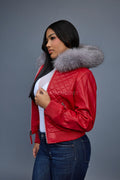 Women's Lucas Jacket With Premium Fox Fur Hood [Red/Silver]