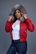 Women's Lucas Jacket With Premium Fox Fur Hood [Red/Silver]