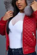 Women's Lucas Jacket With Premium Fox Fur Hood [Red/Silver]