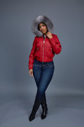 Women's Lucas Jacket With Premium Fox Fur Hood [Red/Silver]