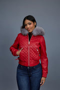 Women's Lucas Jacket With Premium Fox Fur Hood [Red/Silver]