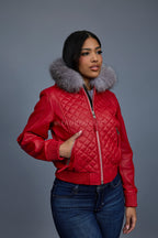 Women's Lucas Jacket With Premium Fox Fur Hood [Red/Silver]