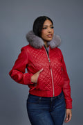 Women's Lucas Jacket With Premium Fox Fur Hood [Red/Silver]