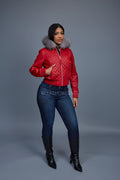 Women's Lucas Jacket With Premium Fox Fur Hood [Red/Silver]