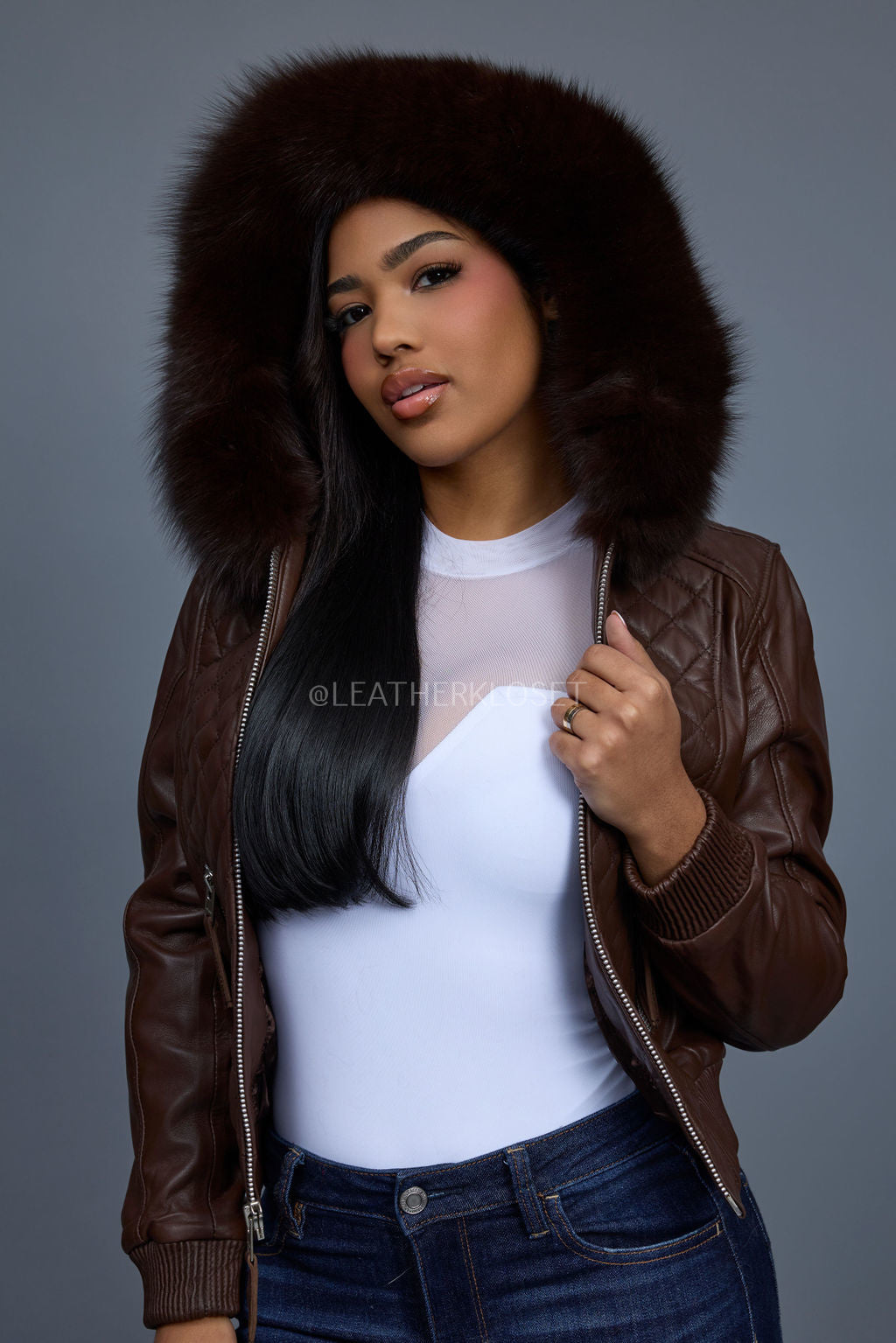 Women's Lucas Jacket With Premium Fox Fur Hood [Chocolate]