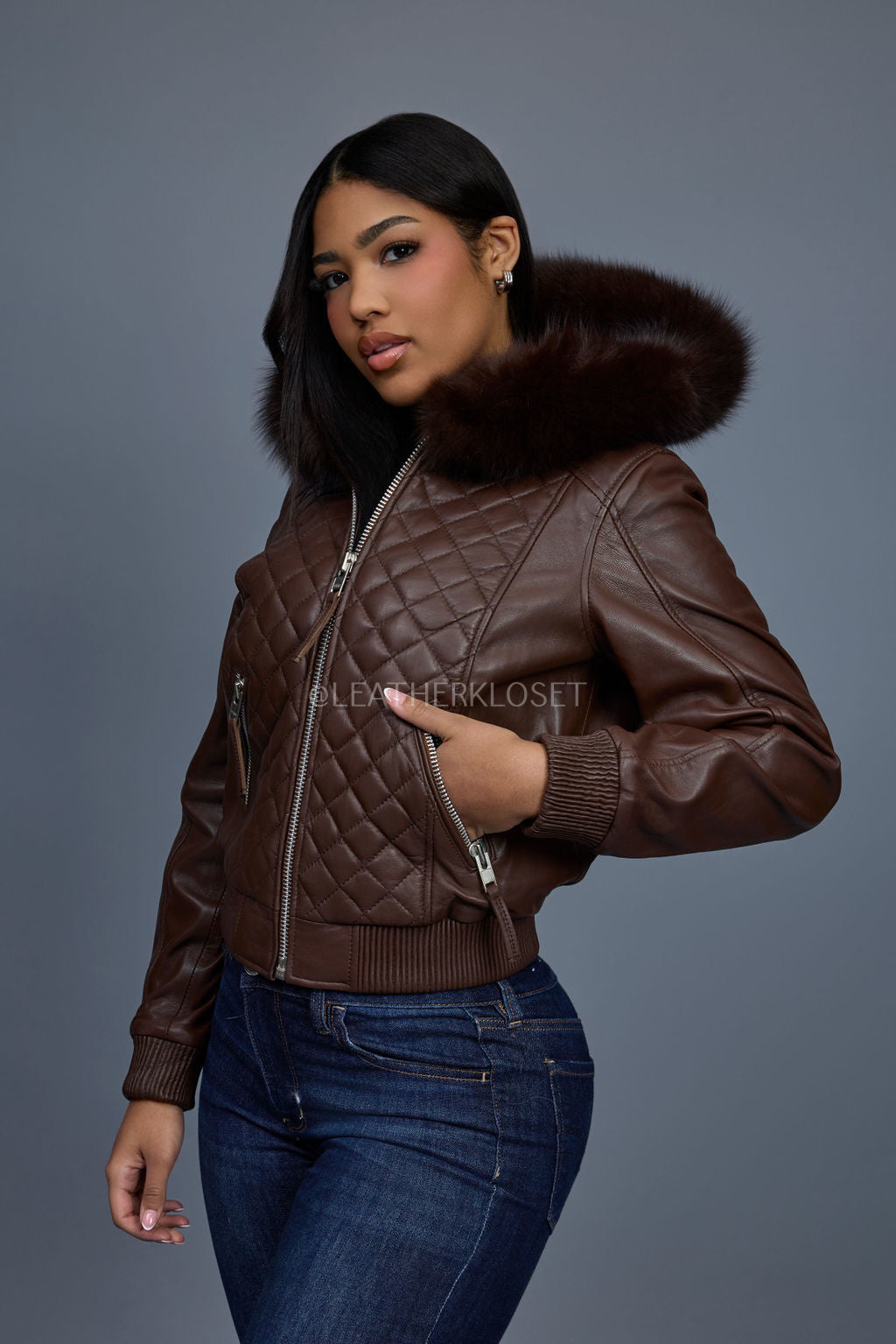 Women's Lucas Jacket With Premium Fox Fur Hood [Chocolate]