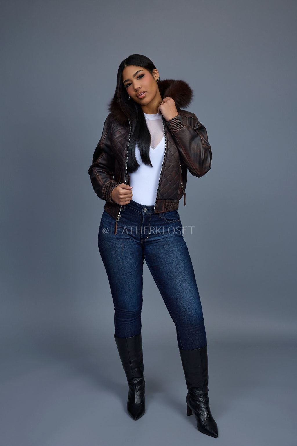 Women's Lucas Jacket With Premium Fox Fur Hood [Copper/Chocolate]