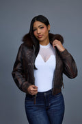 Women's Lucas Jacket With Premium Fox Fur Hood [Copper/Chocolate]