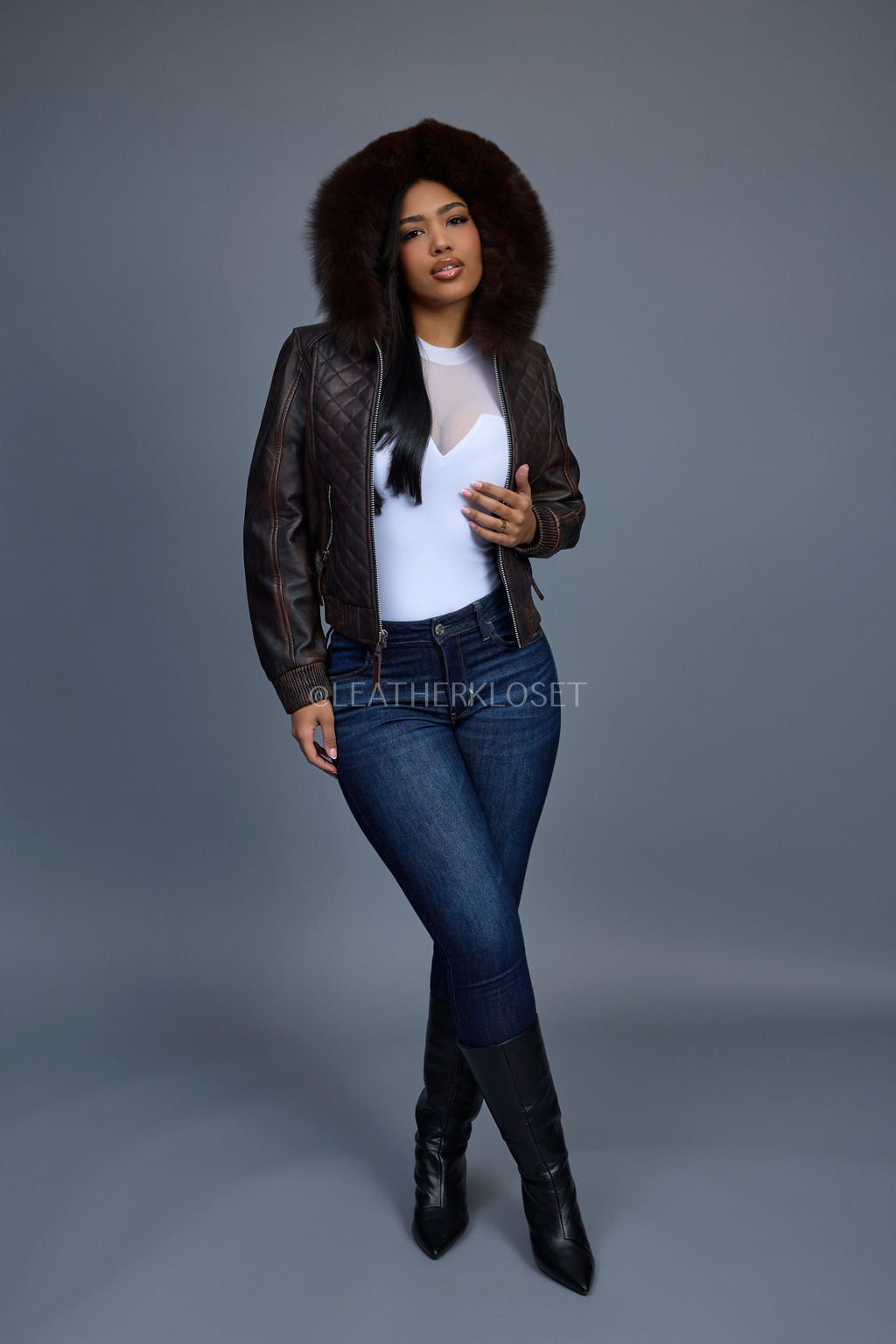Women's Lucas Jacket With Premium Fox Fur Hood [Copper/Chocolate]