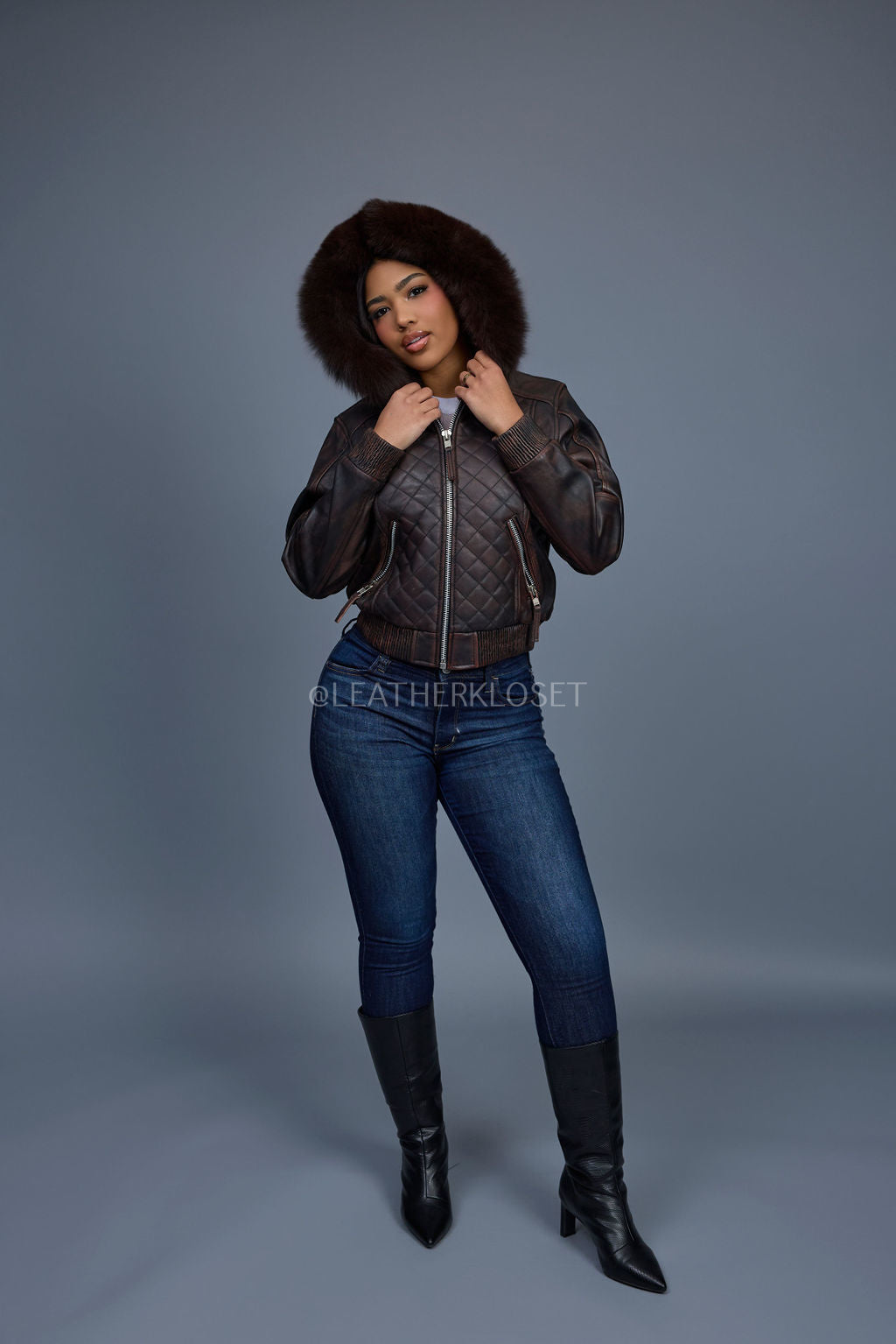 Women's Lucas Jacket With Premium Fox Fur Hood [Copper/Chocolate]
