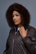 Women's Lucas Jacket With Premium Fox Fur Hood [Copper/Chocolate]