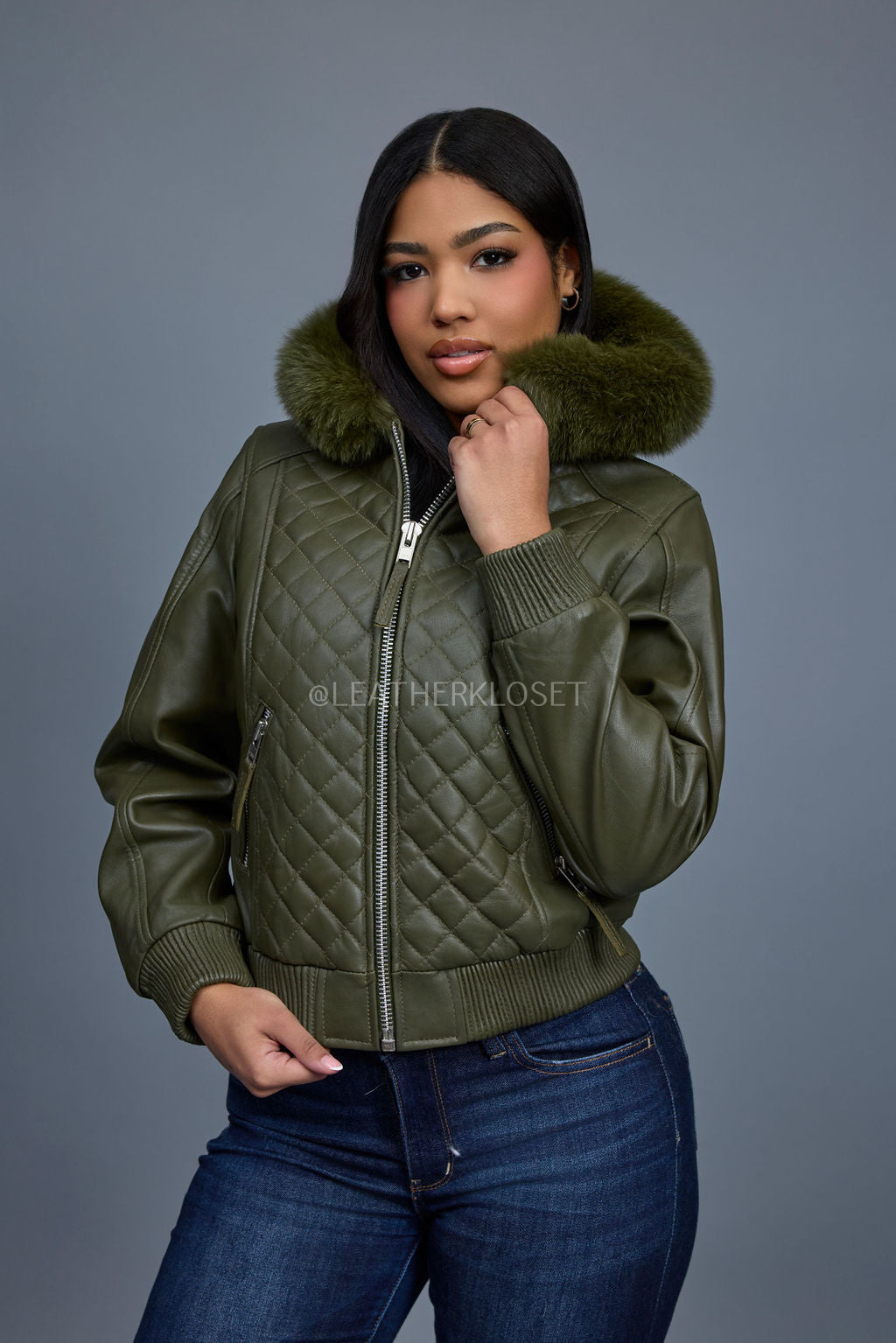 Women's Lucas Jacket With Premium Fox Fur Hood [Olive]