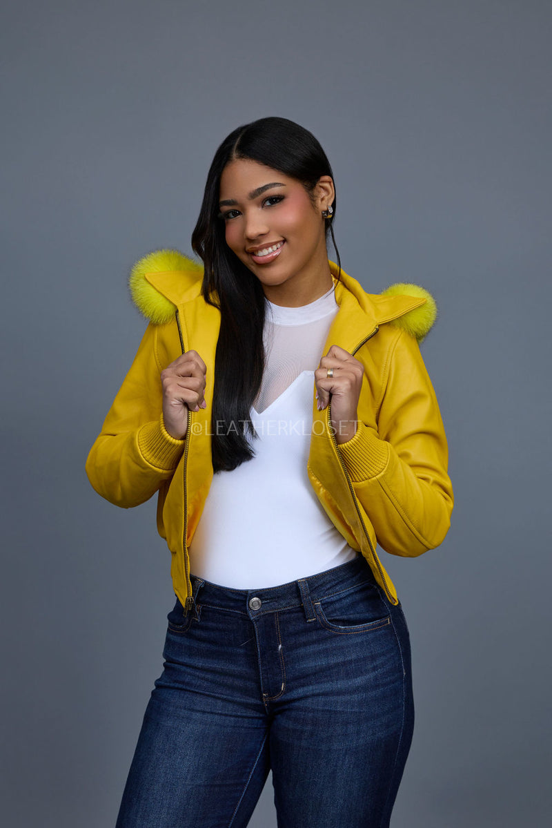 Women's BB Jacket With Premium Fox Fur Hood [Yellow]