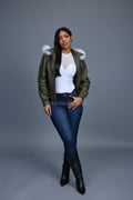 Women's BB Jacket With Premium Fox Fur Hood [Olive]