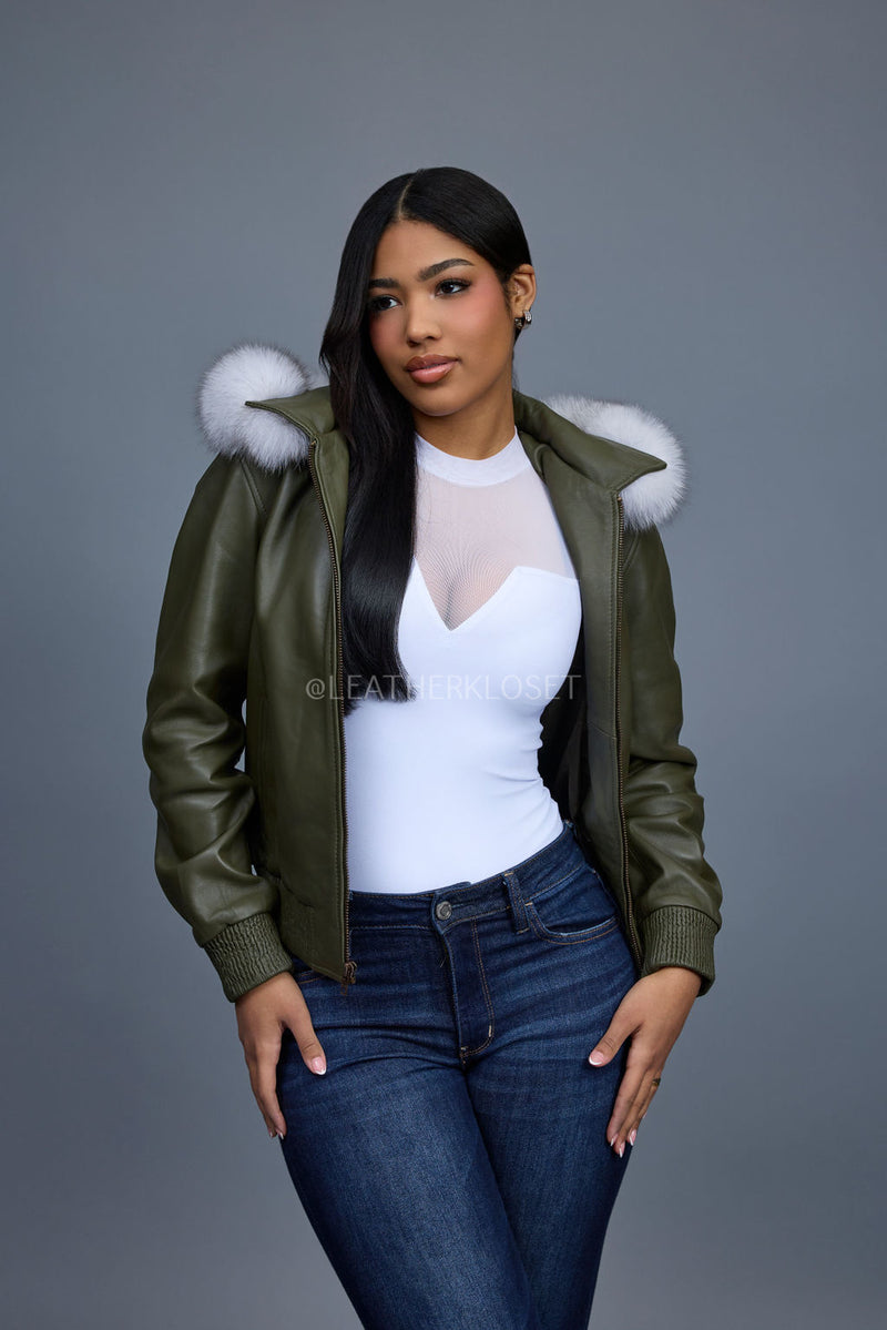 Women's BB Jacket With Premium Fox Fur Hood [Olive]