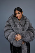 Women's Harper Mink And Fox Coat [Black/Silver]