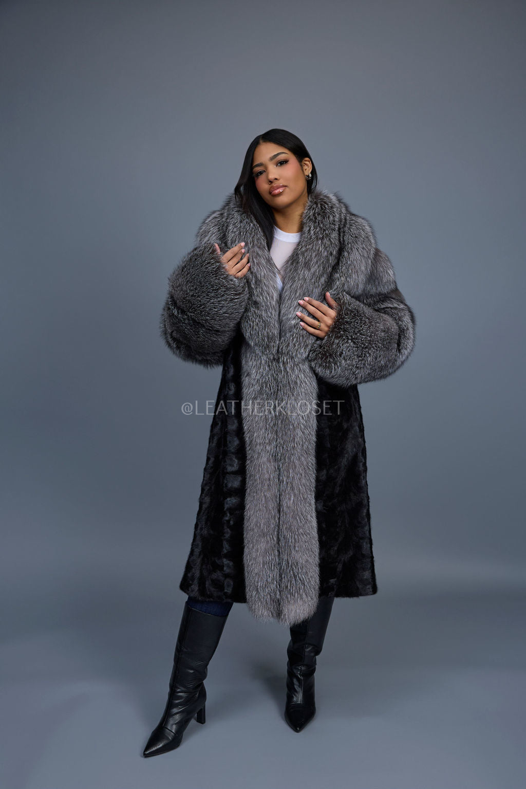 Women's Harper Mink And Fox Coat [Black/Silver] – LeatherKloset