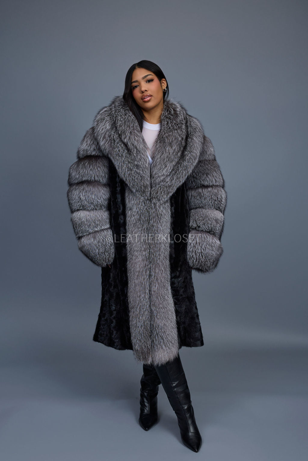 Women's Harper Mink And Fox Coat [Black/Silver] – LeatherKloset