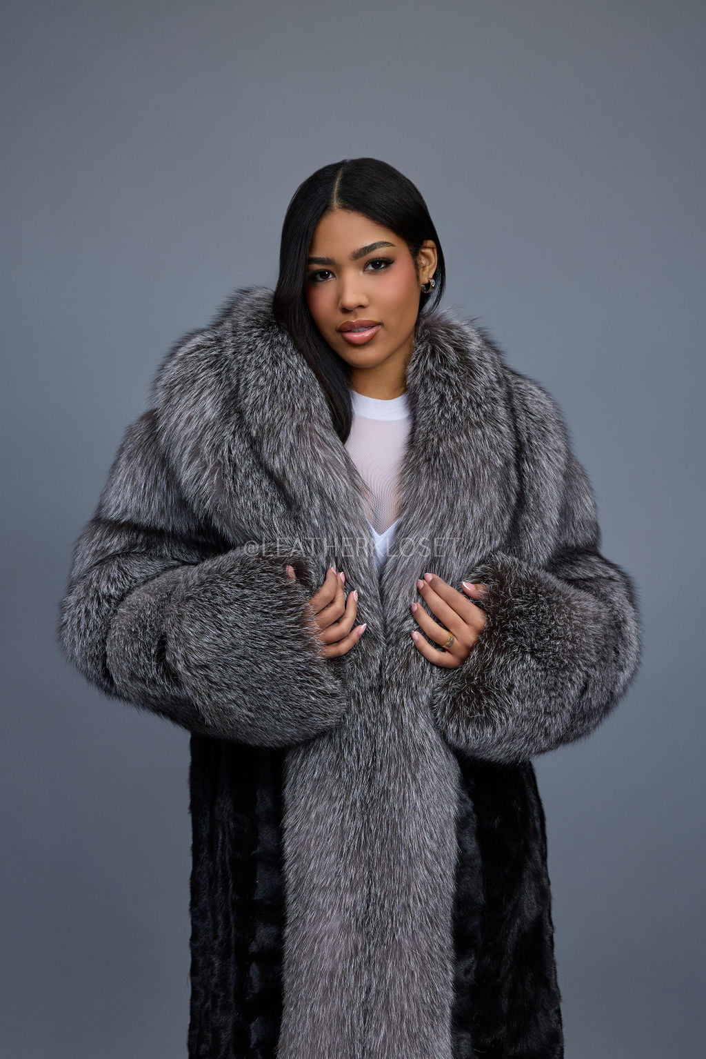 Women's Harper Mink And Fox Coat [Black/Silver] – LeatherKloset