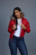 Women's Lucas Jacket With Premium Fox Fur Hood [Red/Crystal]