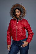 Women's Lucas Jacket With Premium Fox Fur Hood [Red/Crystal]