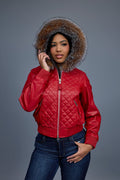 Women's Lucas Jacket With Premium Fox Fur Hood [Red/Crystal]