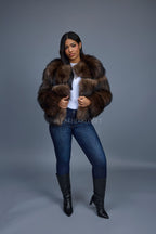 Women's Hailey Raccoon Fur Bomber [Brown]