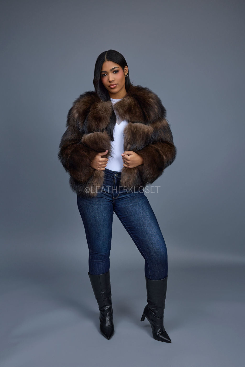 Women's Hailey Raccoon Fur Bomber [Brown]
