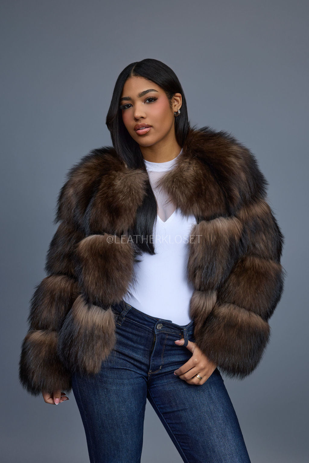 Women's Hailey Raccoon Fur Bomber [Brown]