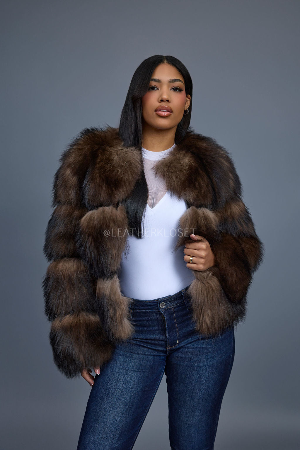 Women's Hailey Raccoon Fur Bomber [Brown]