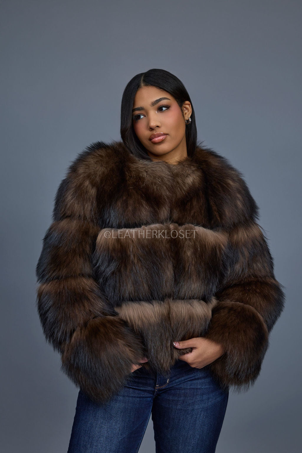 Women's Hailey Raccoon Fur Bomber [Brown]