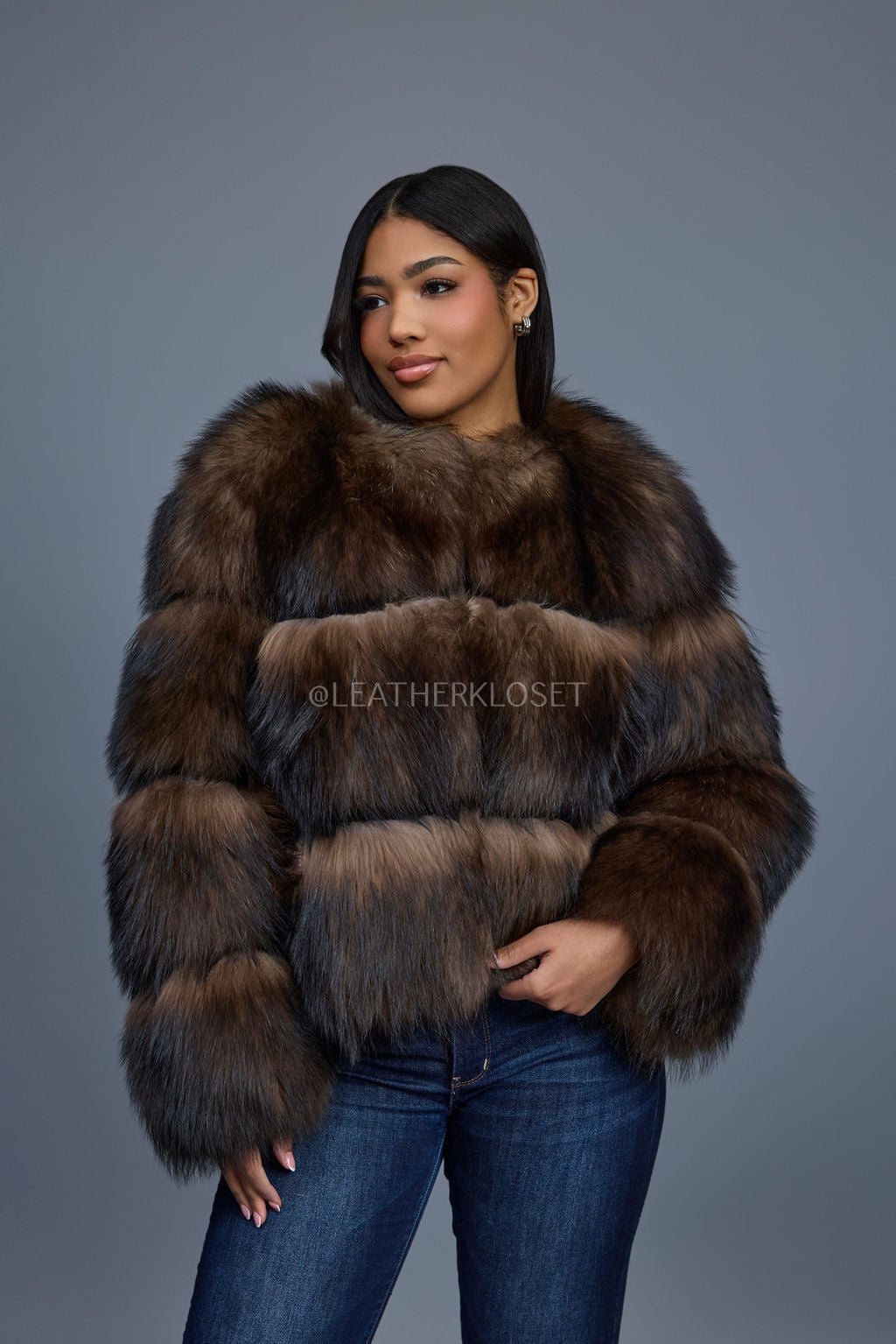 Women's Hailey Raccoon Fur Bomber [Brown]