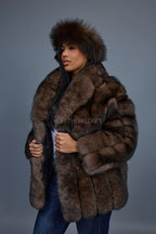 Women's Andrea Fox Parka Jacket With Headband [Brown]