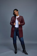 Women's Leather Cardigan [Burgundy]