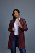 Women's Leather Cardigan [Burgundy]