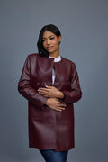 Women's Leather Cardigan [Burgundy]