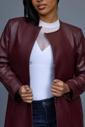 Women's Leather Cardigan [Burgundy]