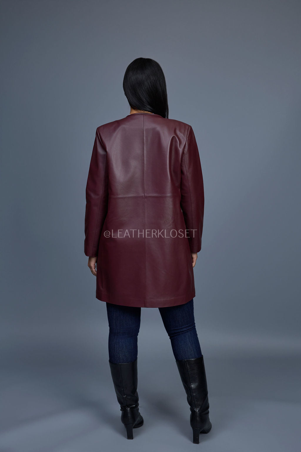 Women's Leather Cardigan [Burgundy]