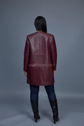 Women's Leather Cardigan [Burgundy]