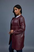 Women's Leather Cardigan [Burgundy]