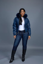 Women's Lucas Jacket With Premium Fox Fur Hood [Navy]