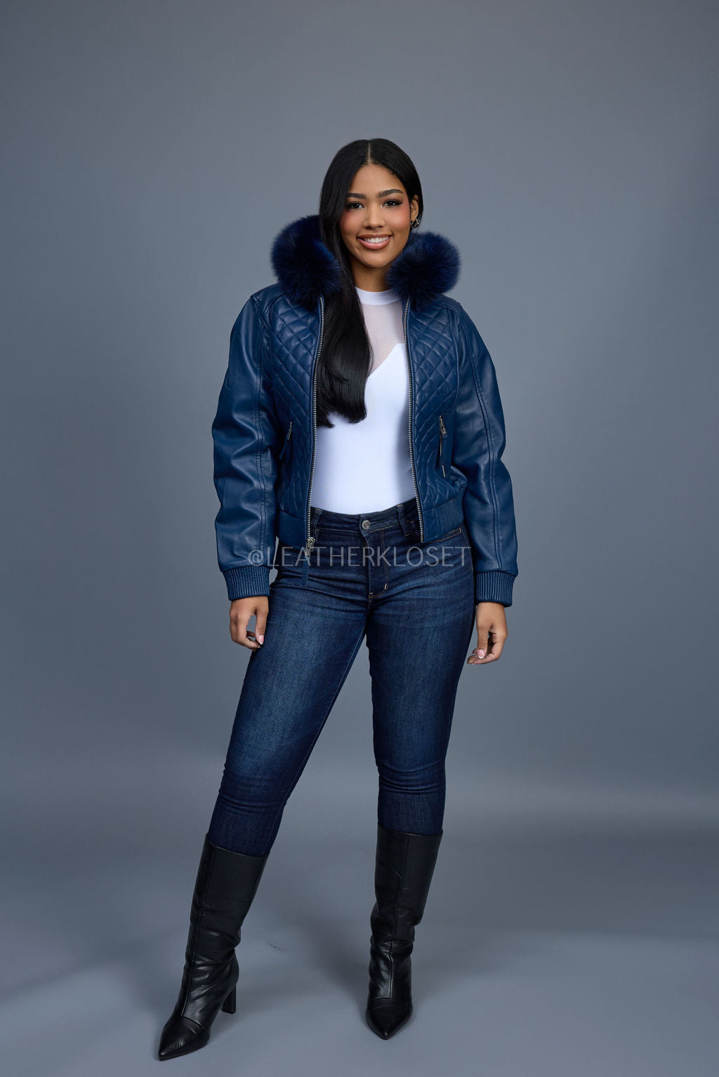 Women's Lucas Jacket With Premium Fox Fur Hood [Navy]