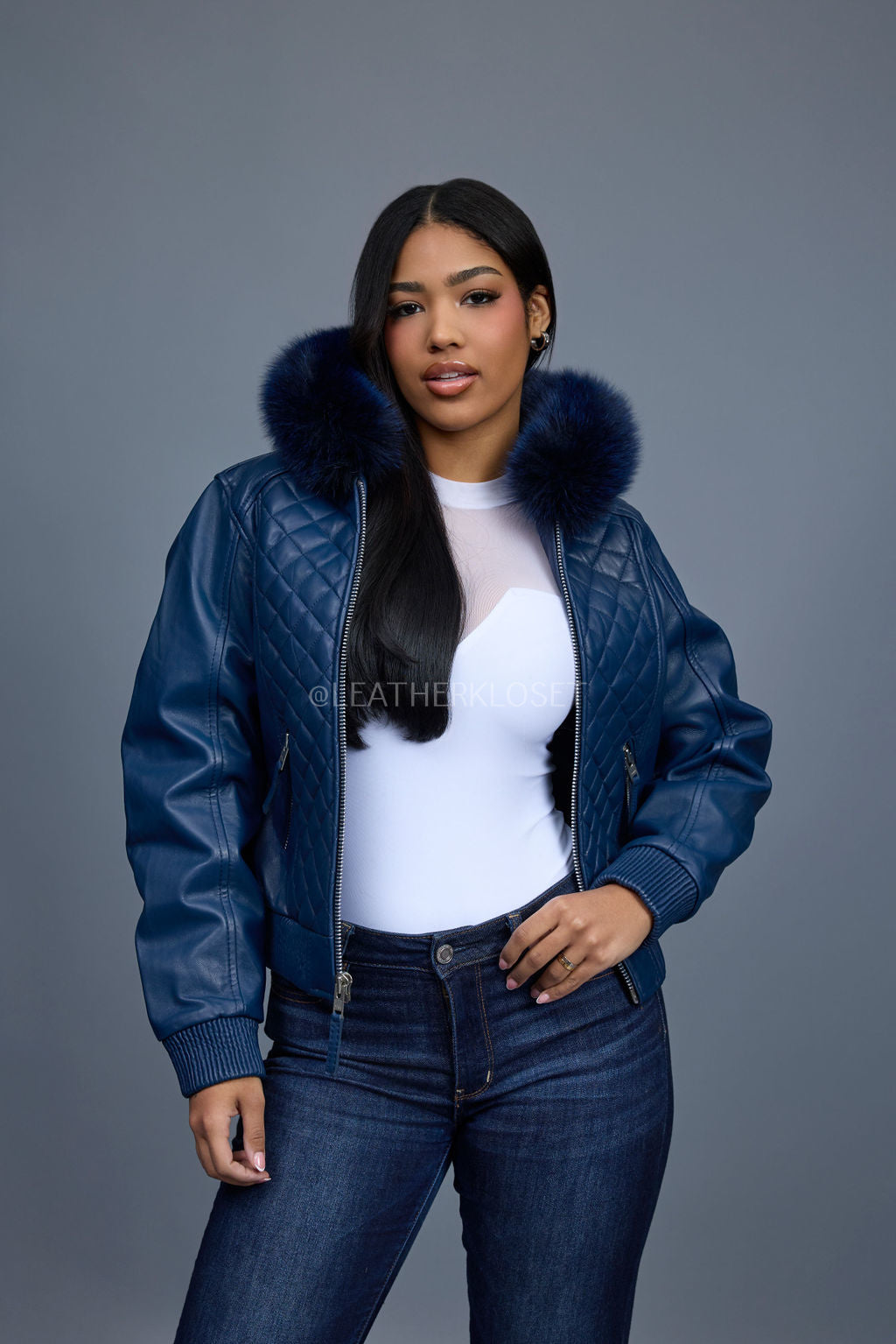 Women's Lucas Jacket With Premium Fox Fur Hood [Navy]