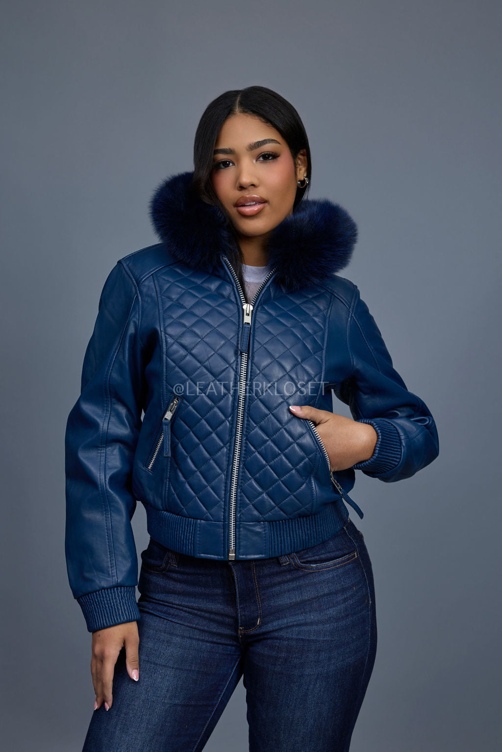 Women's Lucas Jacket With Premium Fox Fur Hood [Navy]