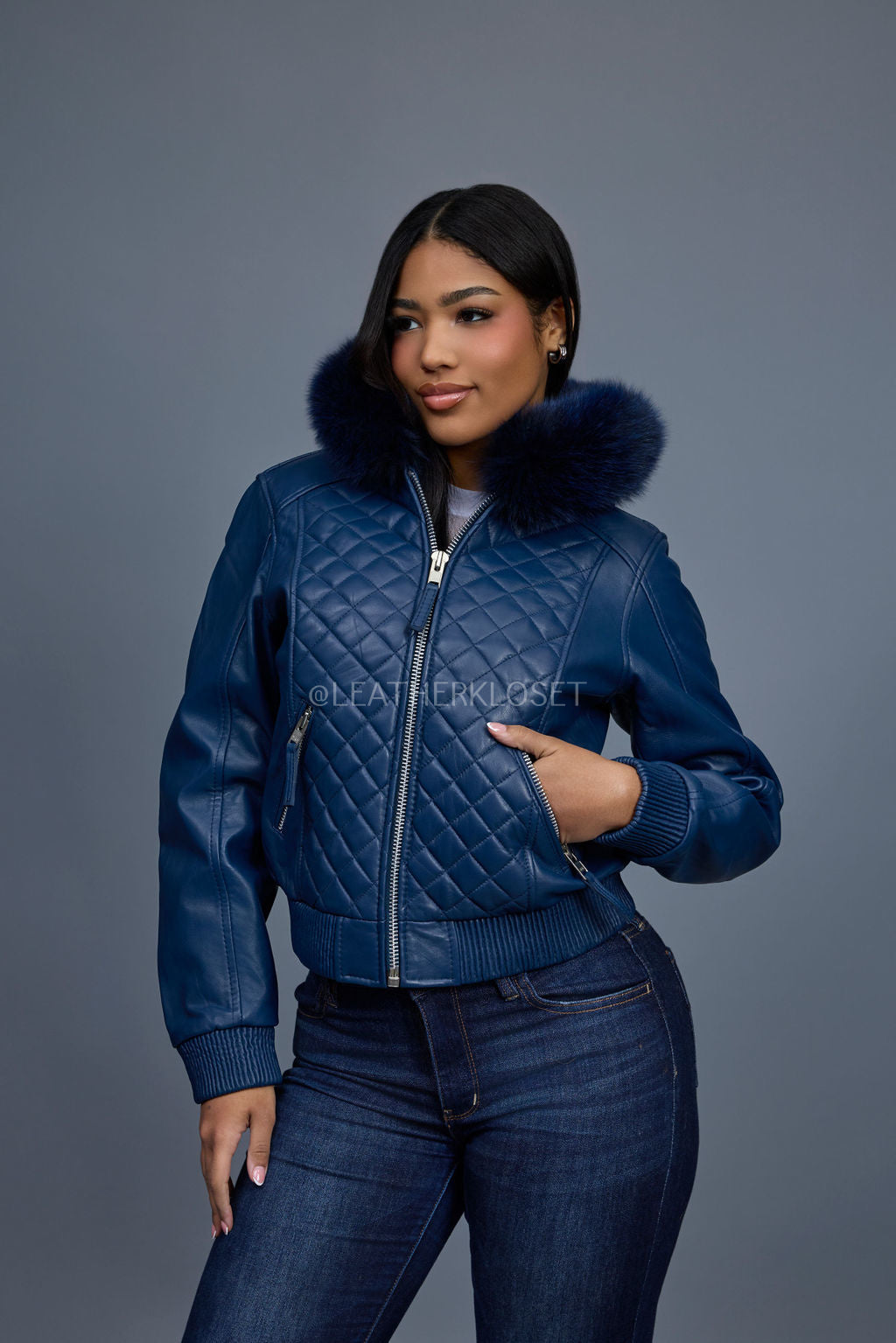 Women's Lucas Jacket With Premium Fox Fur Hood [Navy]