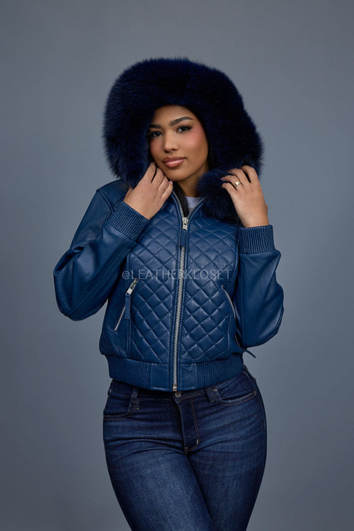 Women's Lucas Jacket With Premium Fox Fur Hood [Navy]