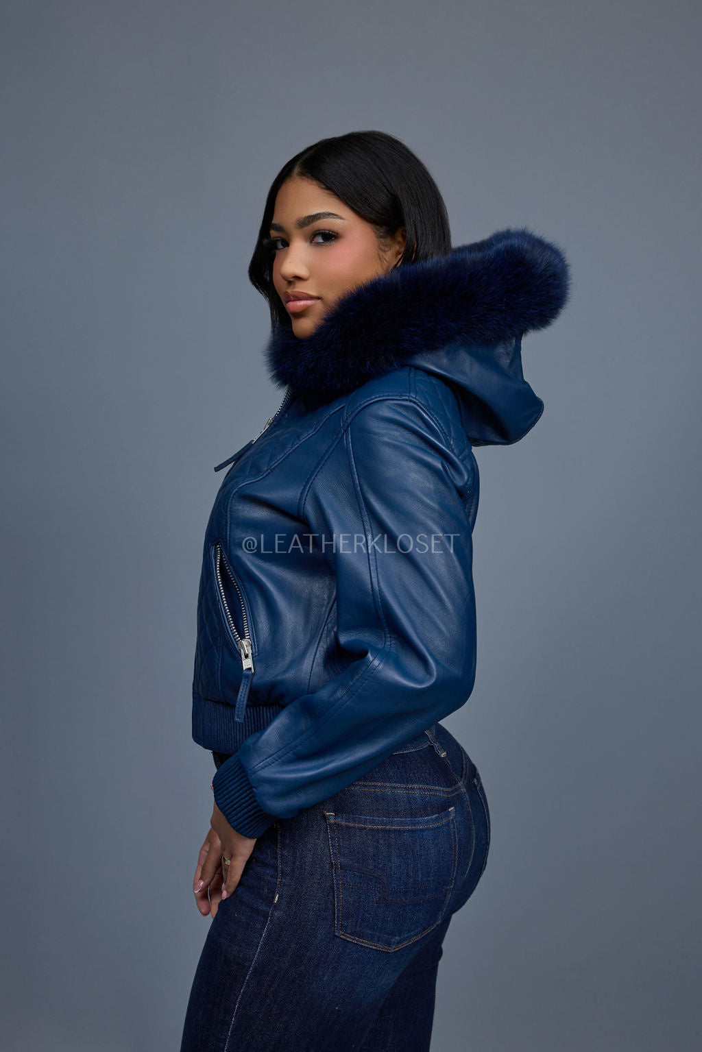 Women's Lucas Jacket With Premium Fox Fur Hood [Navy]